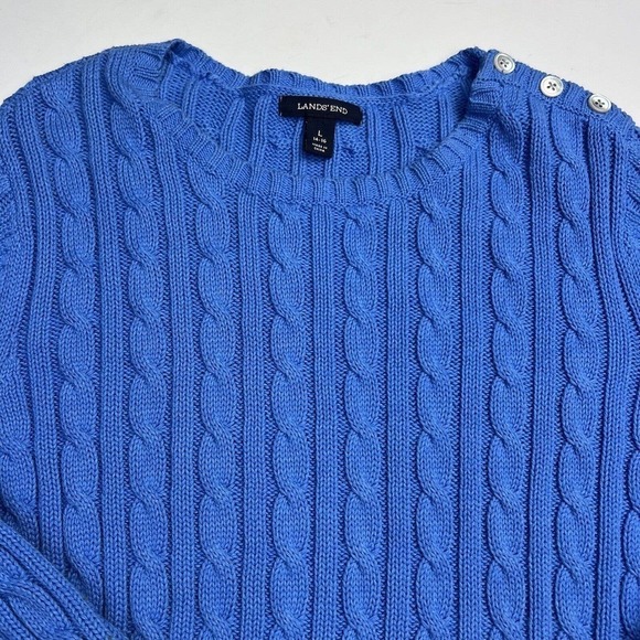 Lands End Blue Cable Knit Crewneck Sweater Size L 14-16 - Picture 2 of 9